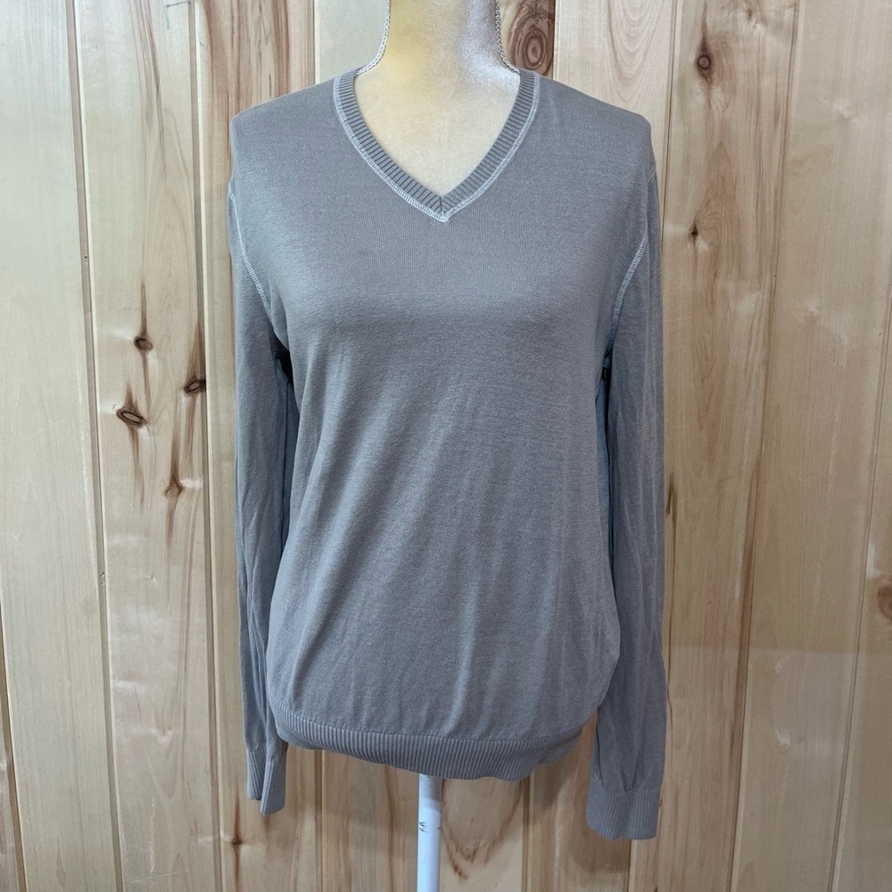 Banana Republic Gray Silk Linen Blend V-Neck Sweater Size Medium